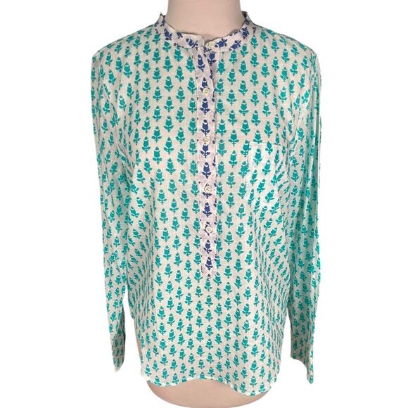 J.Crew Green and Blue Print Cotton Button-Down Blouse Women’s Size 6 Vintage - Picture 10 of 10